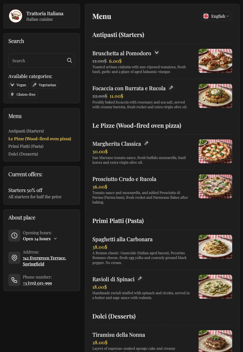 Tablet Menu View