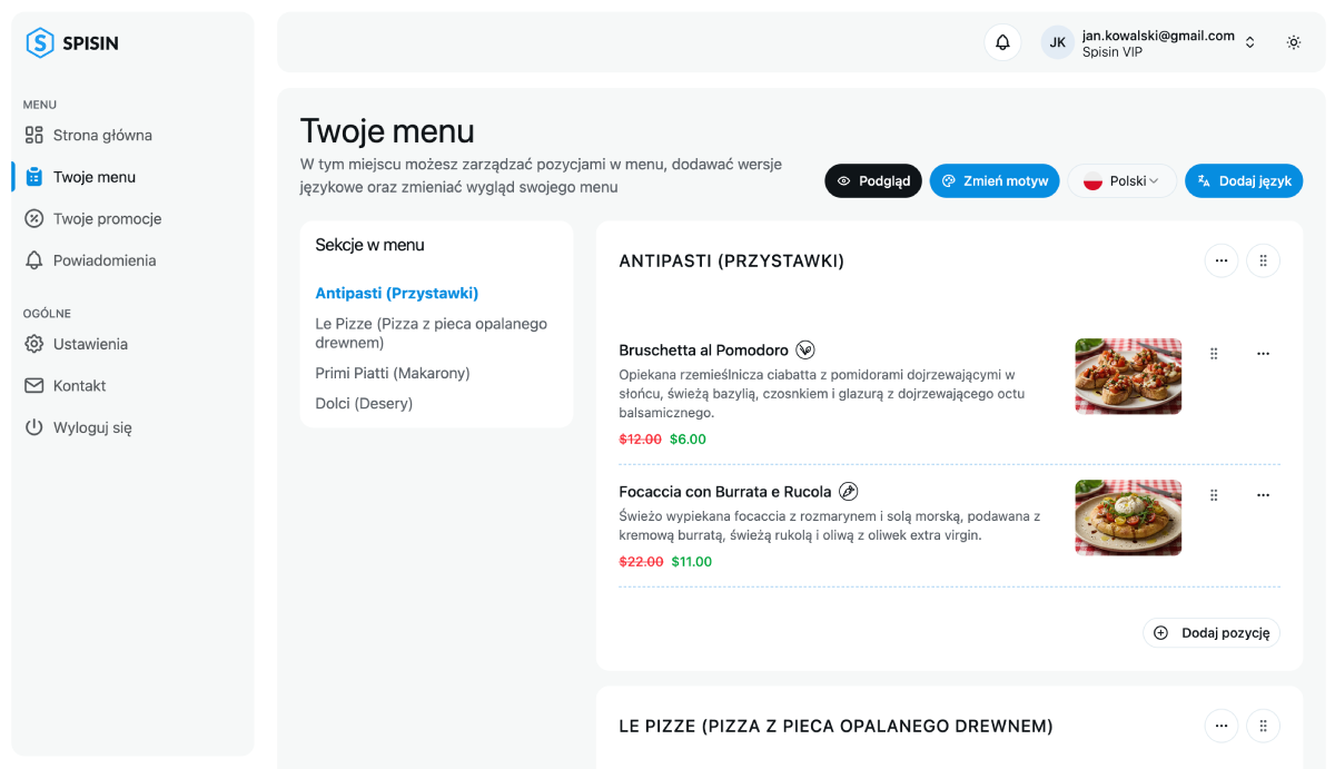 Interfejs Kreatora Menu